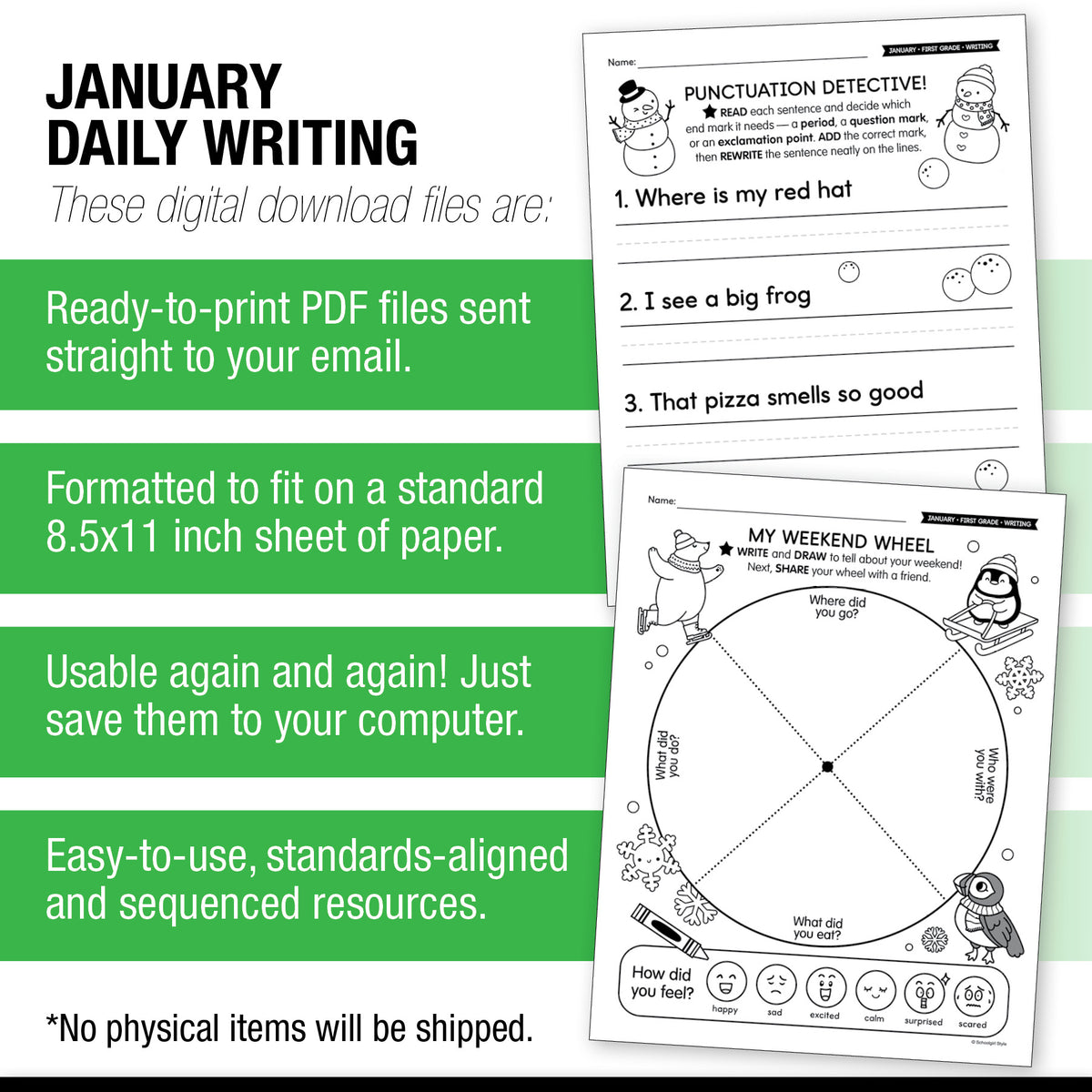 Printable First Grade January Daily Writing