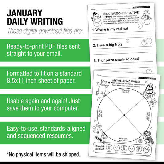 Printable First Grade January Daily Writing