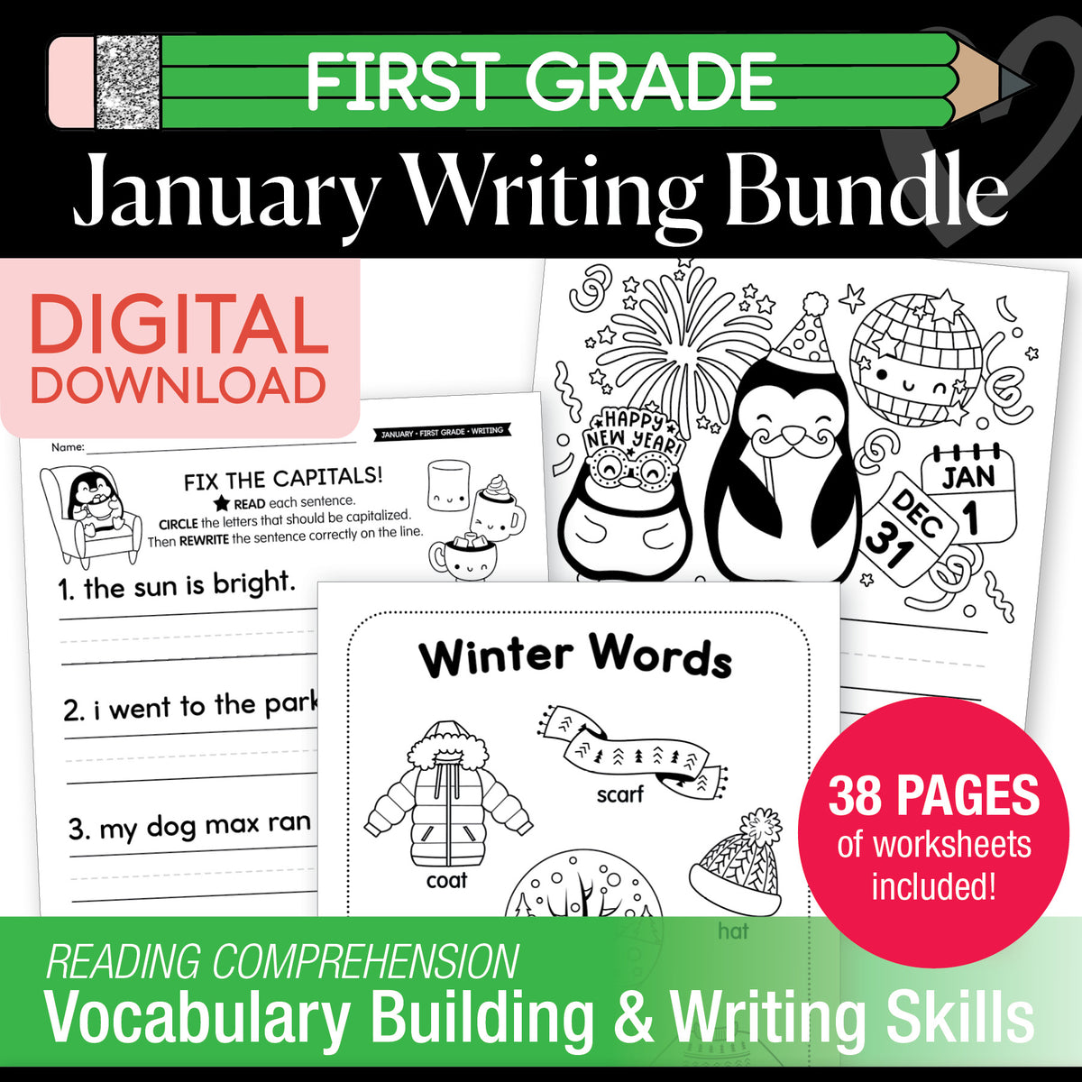 Printable First Grade January Writing Bundle