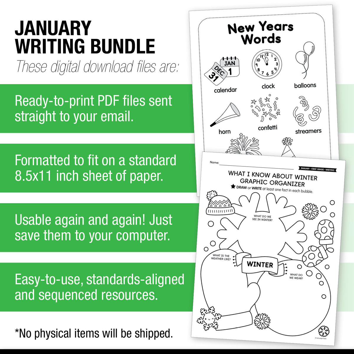 Printable First Grade January Writing Bundle