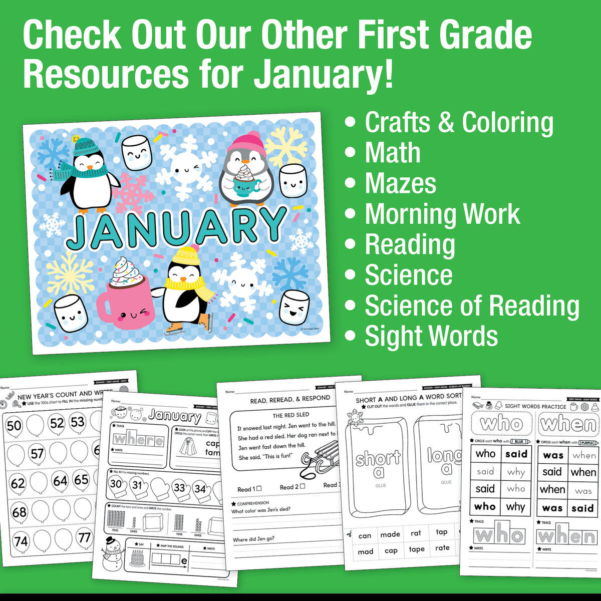 Printable First Grade January Writing Bundle