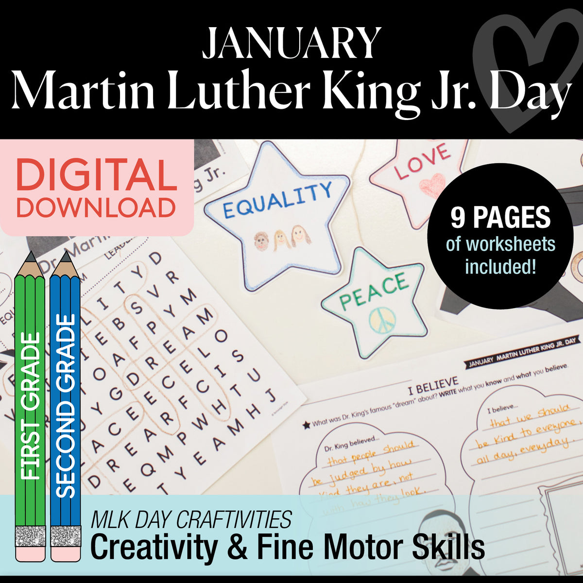 Printable January First and Second Grade Martin Luther King Day Activities