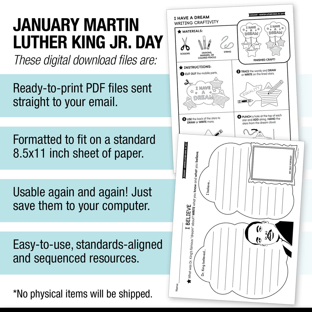 Printable January First and Second Grade Martin Luther King Day Activities