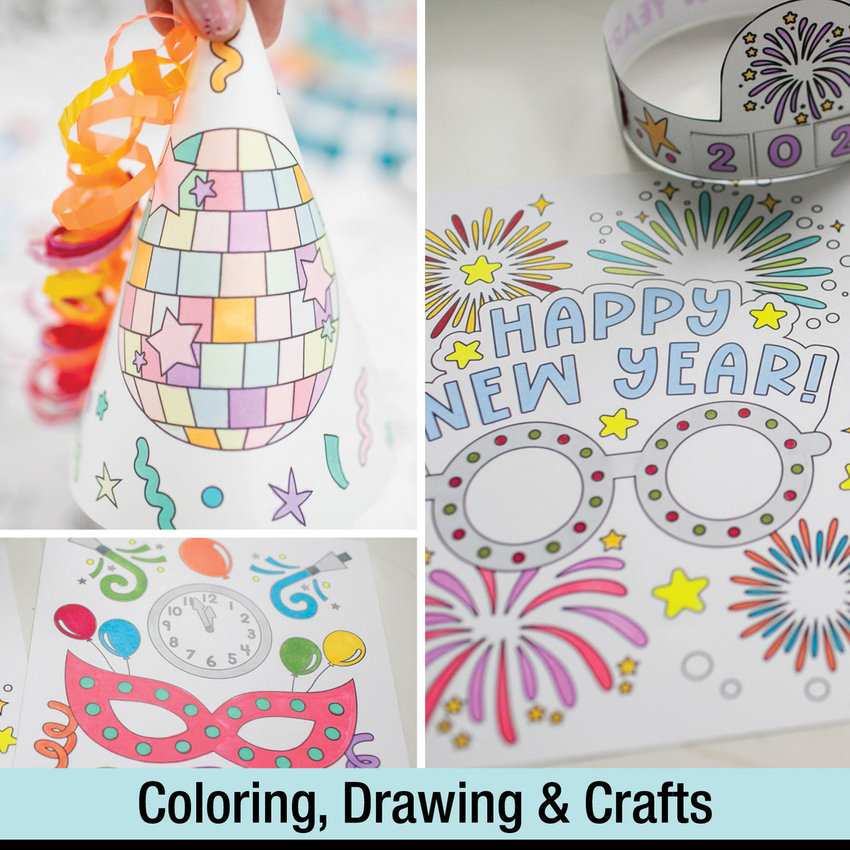 Printable January First and Second Grade New Year Crafts and Activities Party Pack
