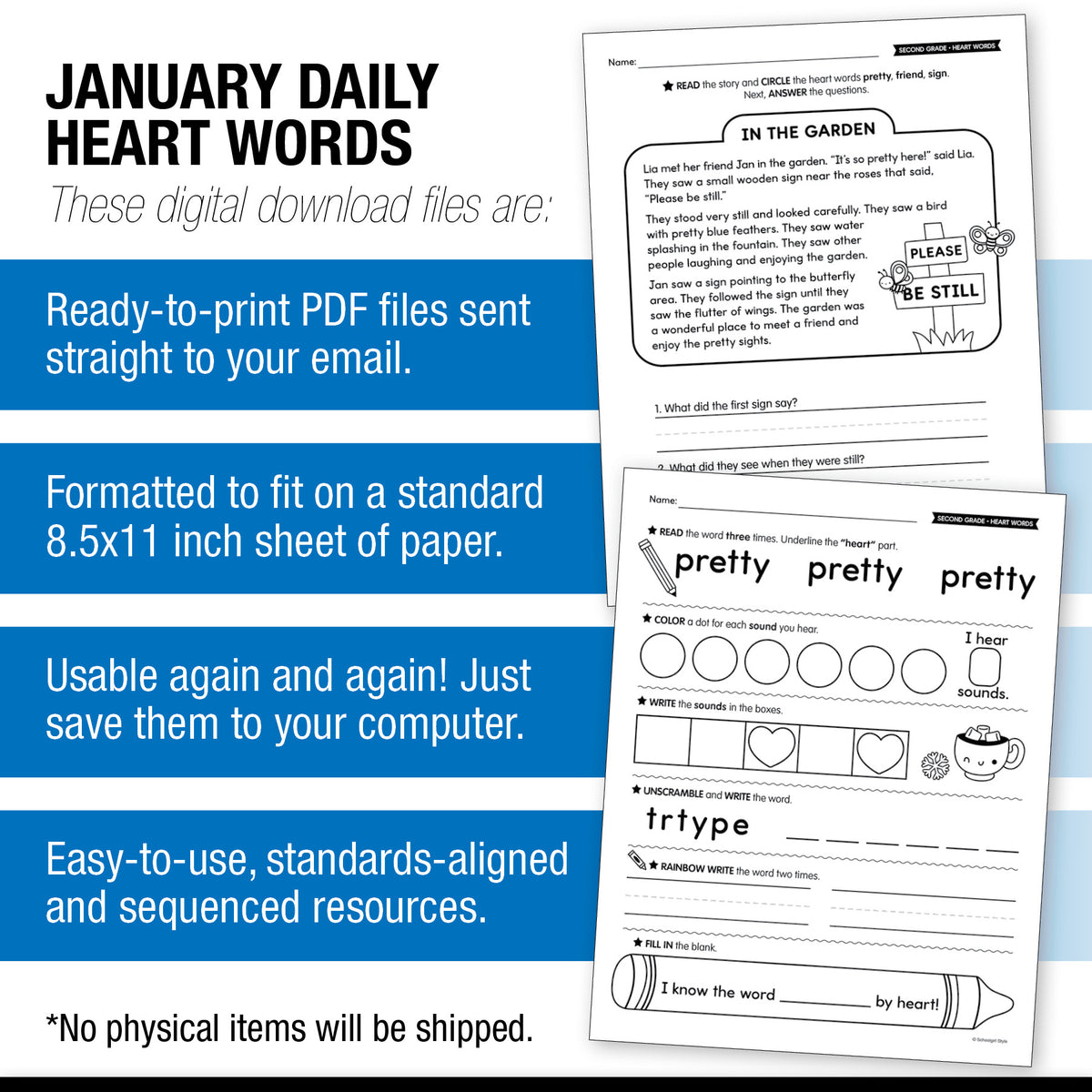 Printable Second Grade January Daily Heart Words