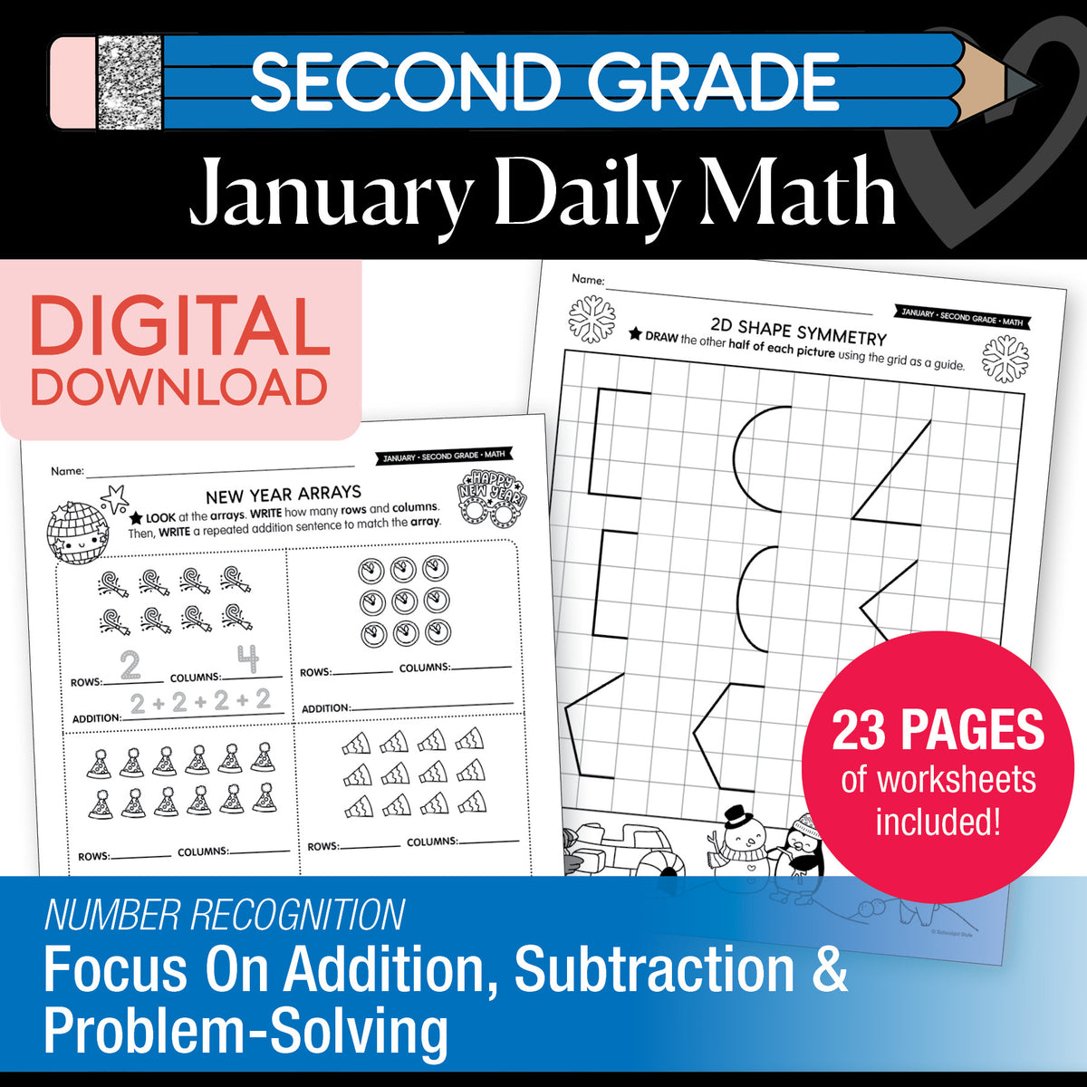 Printable Second Grade January Daily Math