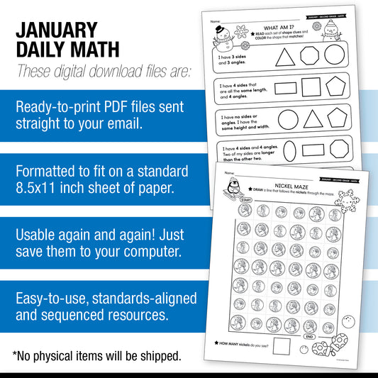 Printable Second Grade January Daily Math