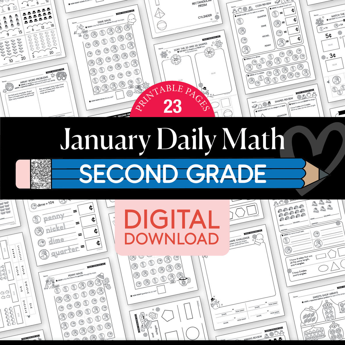Printable Second Grade January Daily Math