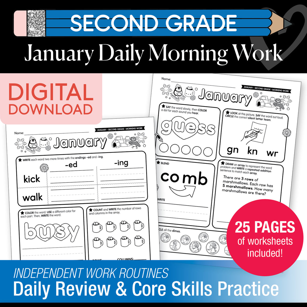 Printable Second Grade January Daily Morning Work