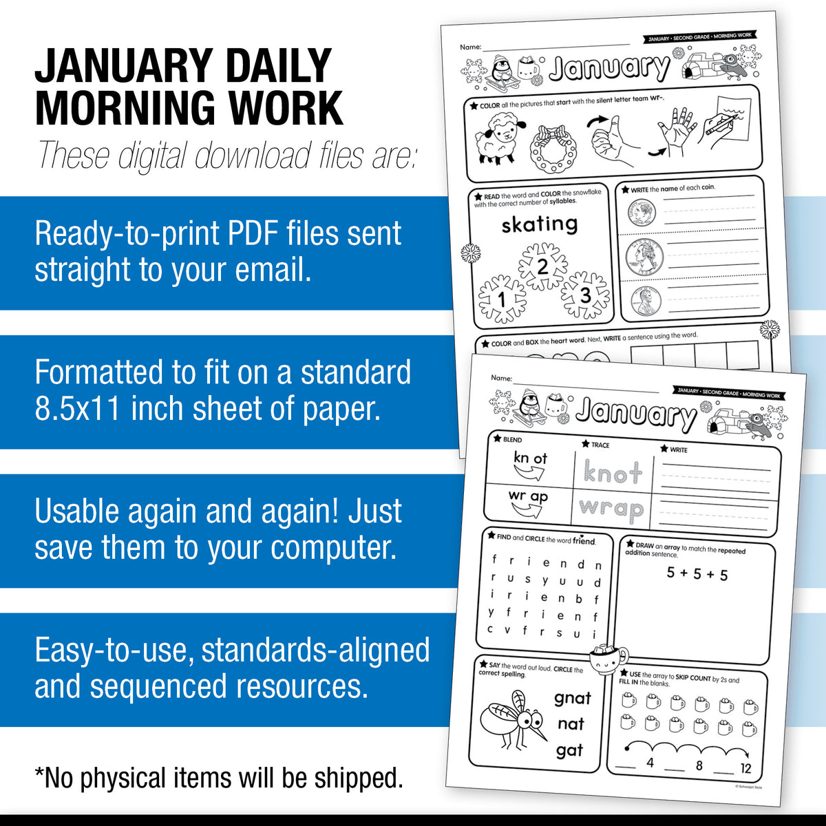 Printable Second Grade January Daily Morning Work