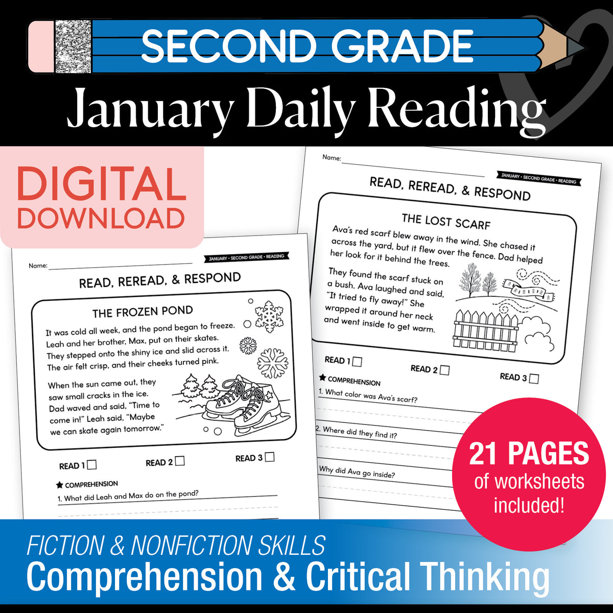 Printable Second Grade January Daily Reading