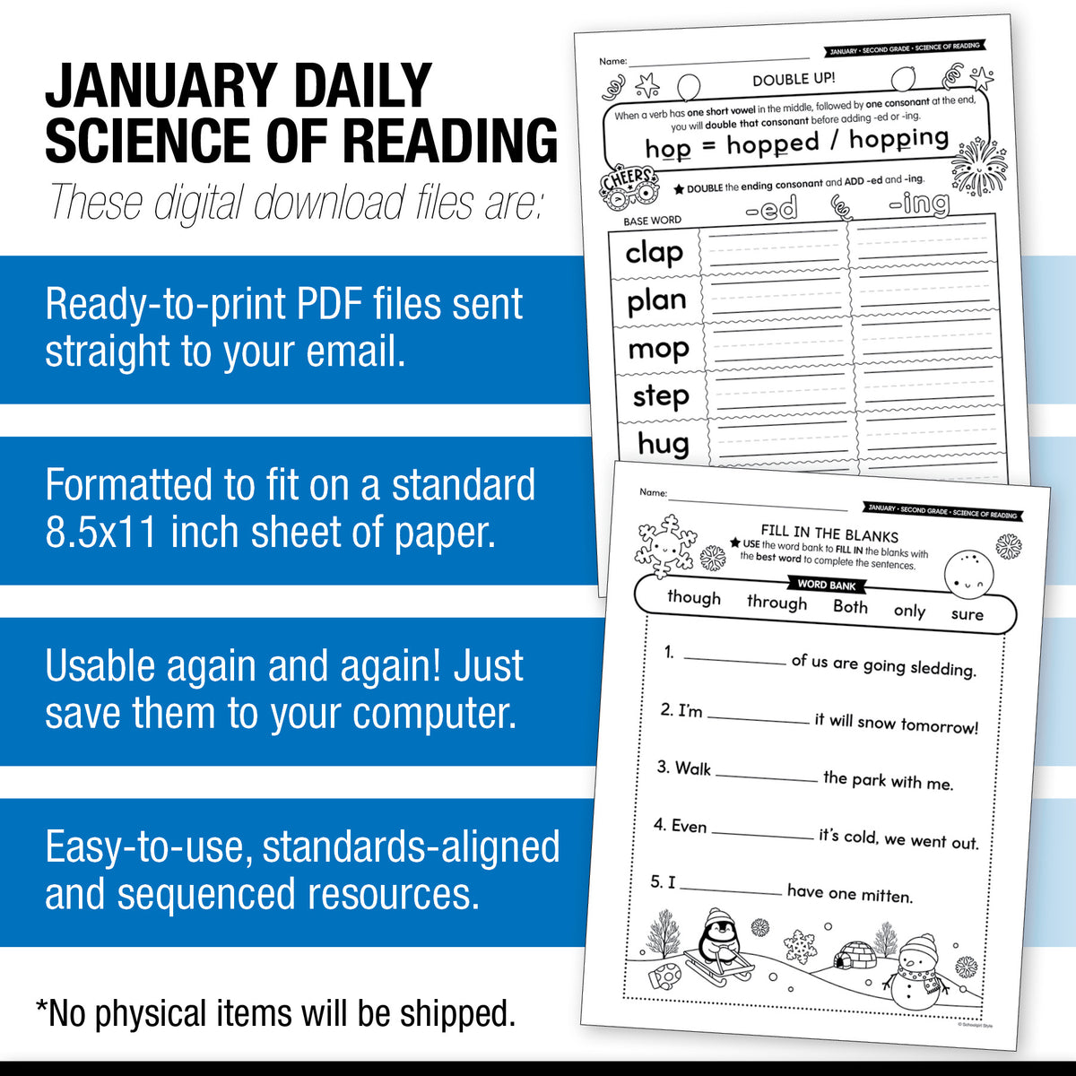 Printable Second Grade January Daily Science of Reading