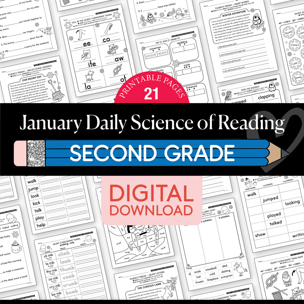 Printable Second Grade January Daily Science of Reading