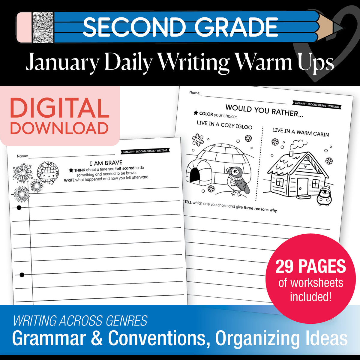 Printable Second Grade January Daily Writing