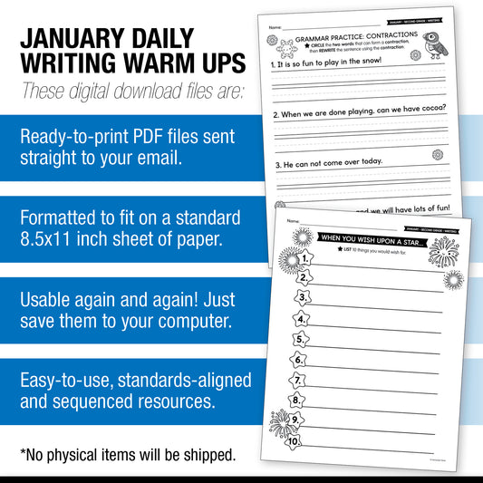 Printable Second Grade January Daily Writing