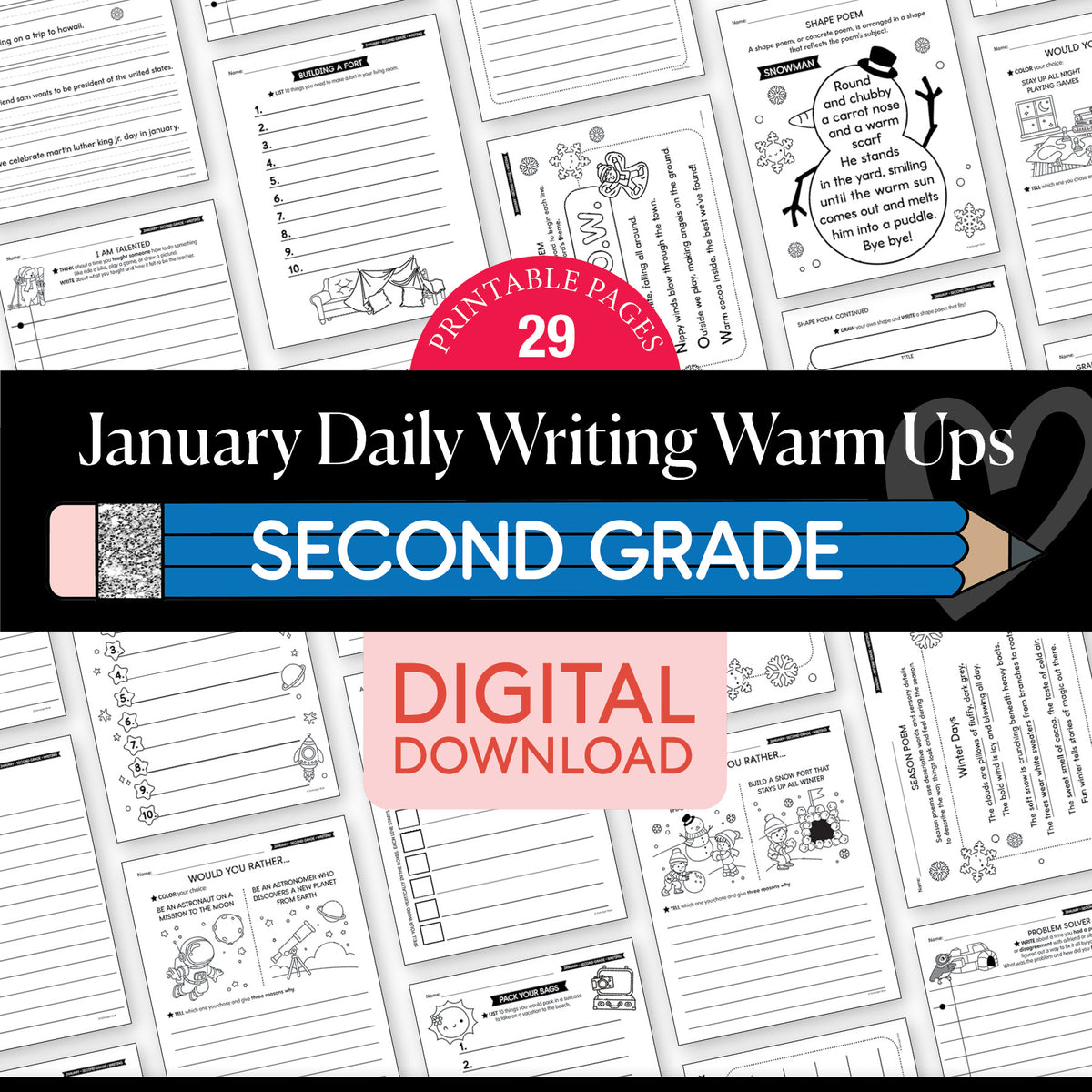 Printable Second Grade January Daily Writing
