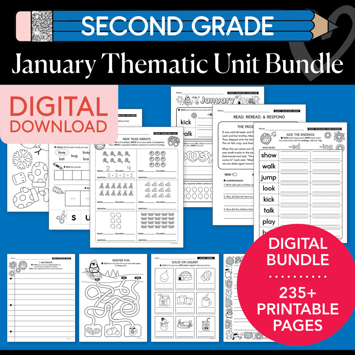 Printable Second Grade January Thematic Unit Bundle