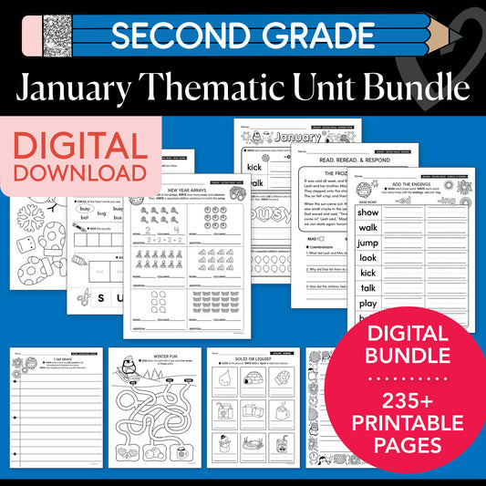 Printable Second Grade January Thematic Unit Bundle