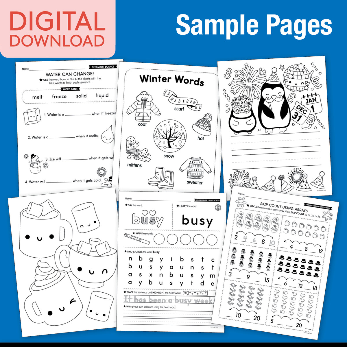 Printable Second Grade January Thematic Unit Bundle