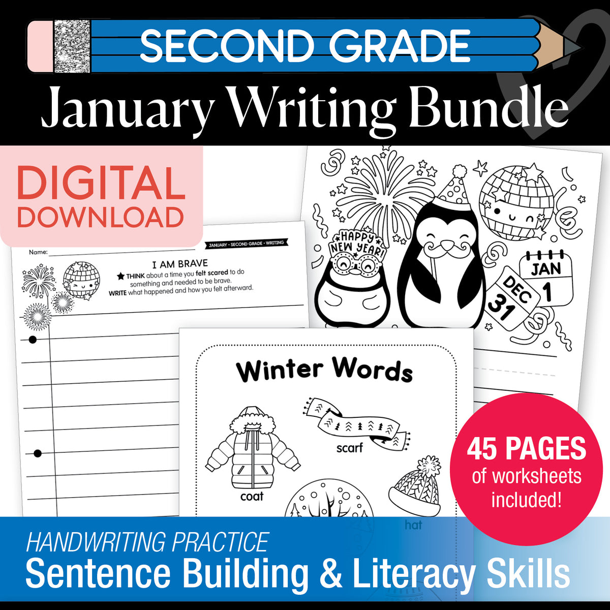 Printable Second Grade January Writing Bundle