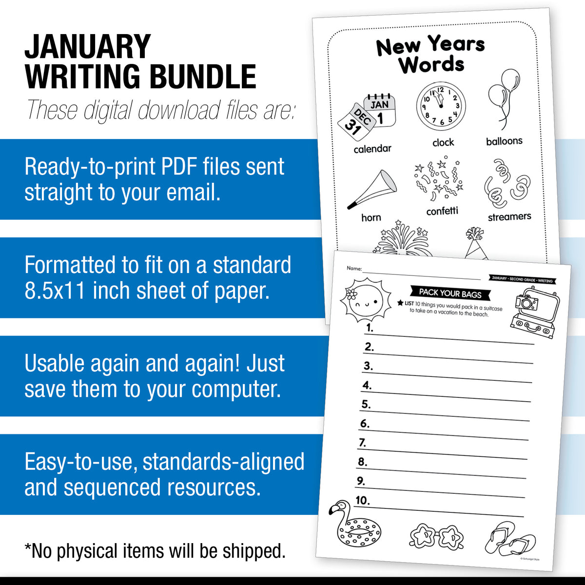 Printable Second Grade January Writing Bundle