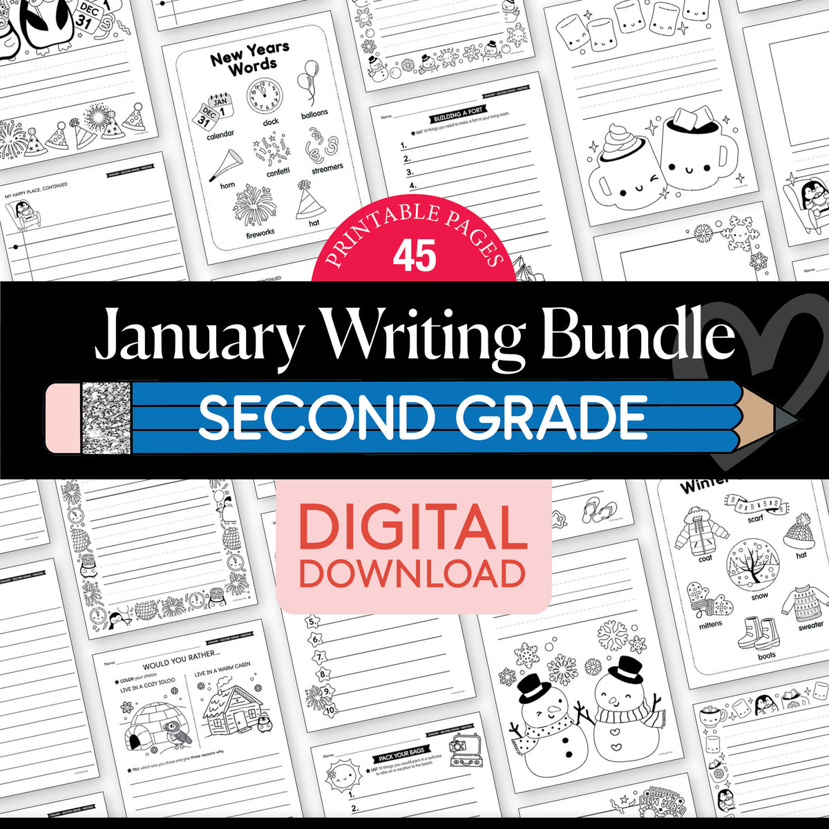 Printable Second Grade January Writing Bundle