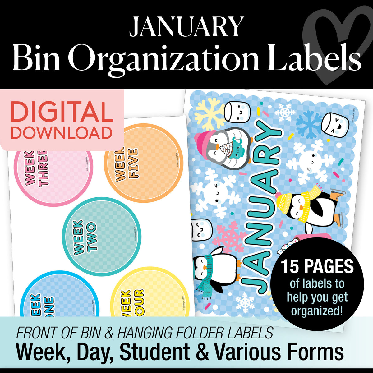 Printable January Bin Organization Labels
