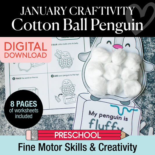 Printable January Cotton Ball Penguin Craftivity