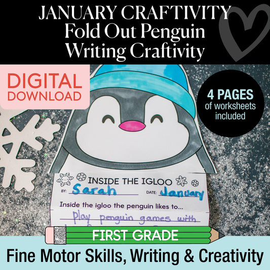 Printable January Fold Out Penguin Writing Craftivity