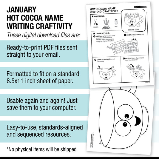 Printable January Hot Cocoa Name Writing Craftivity