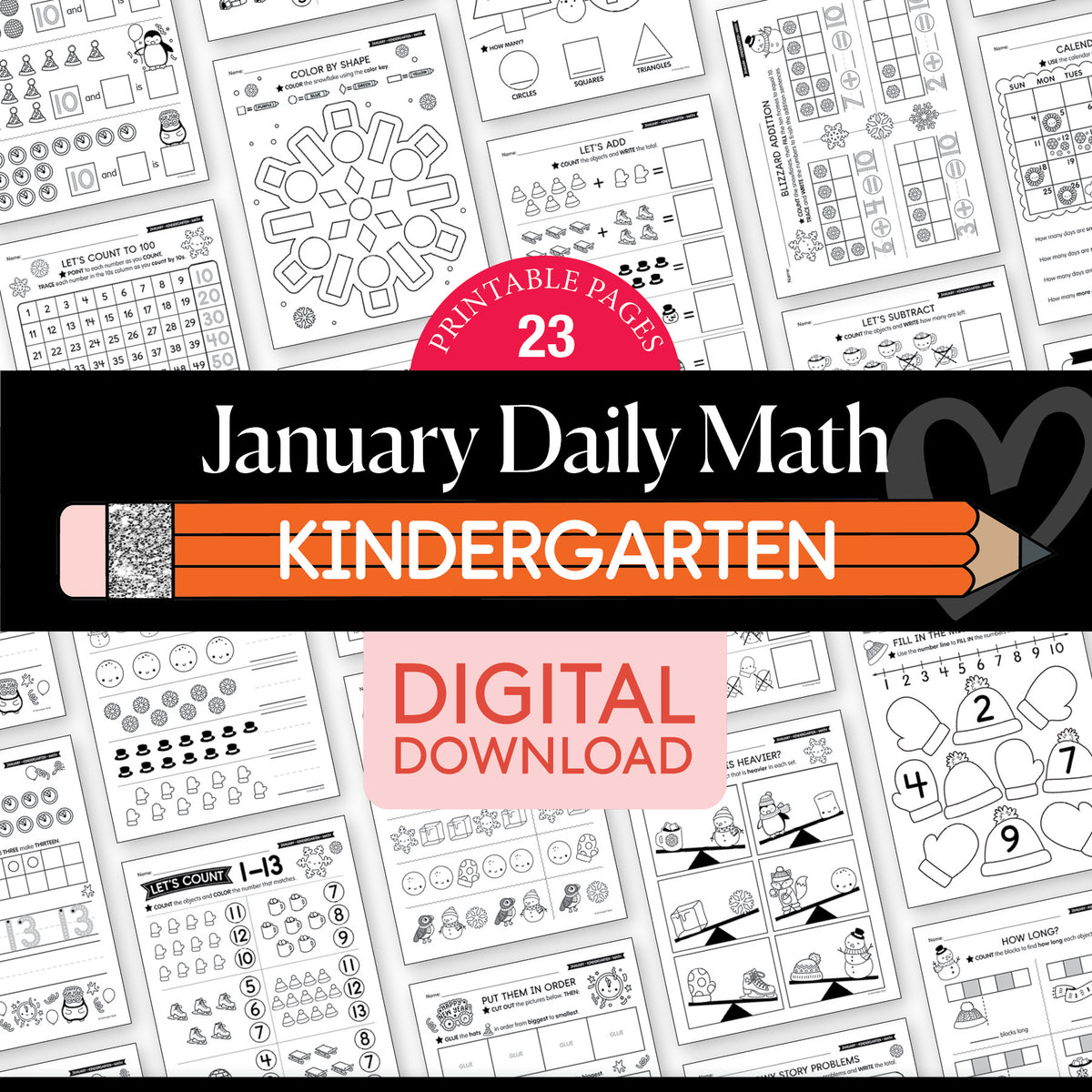 Printable Kindergarten January Daily Math