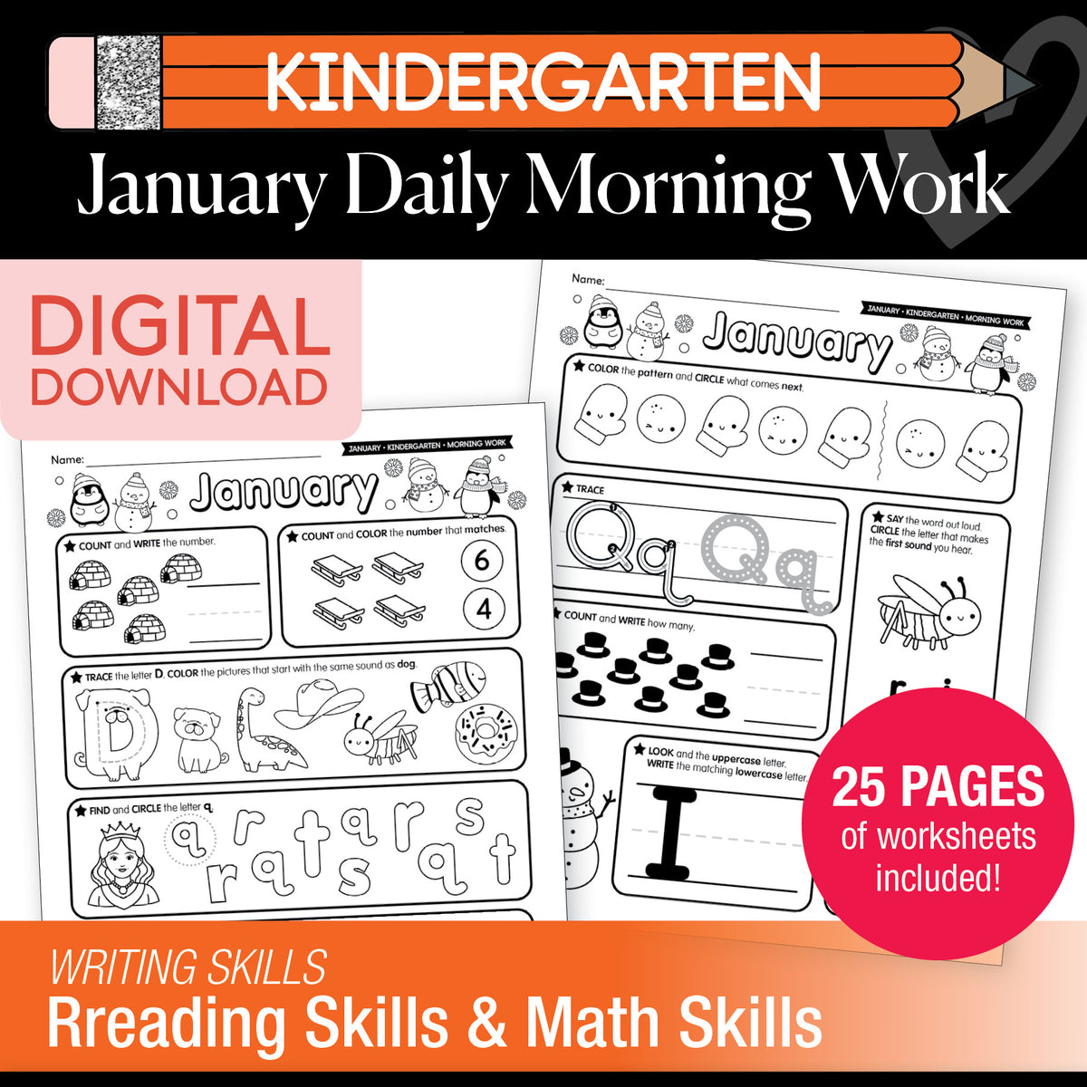 Printable Kindergarten January Daily Morning Work