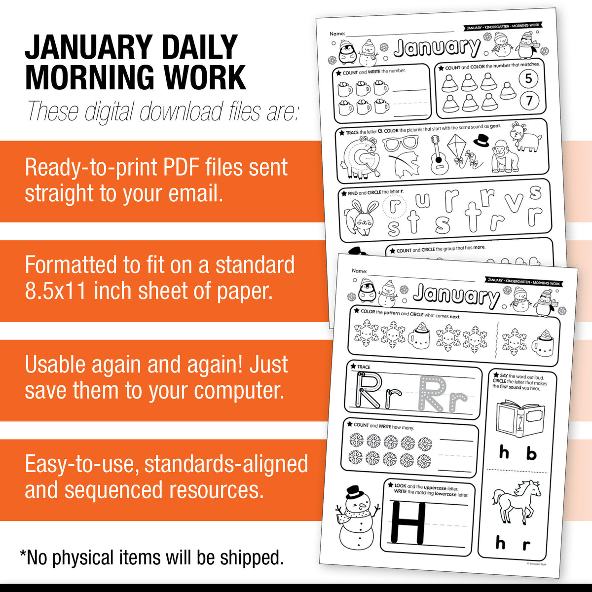 Printable Kindergarten January Daily Morning Work