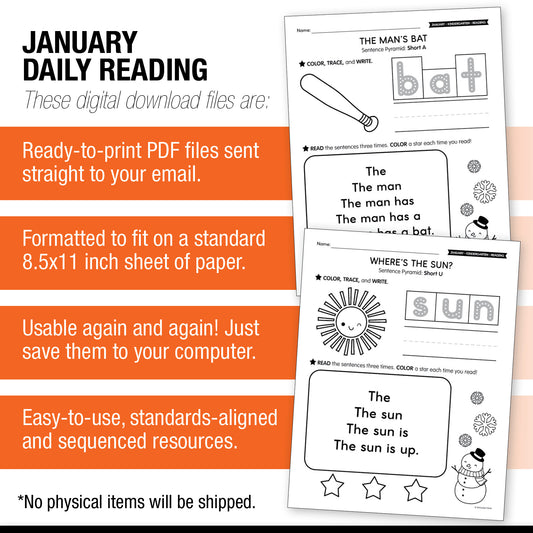 Printable Kindergarten January Daily Reading
