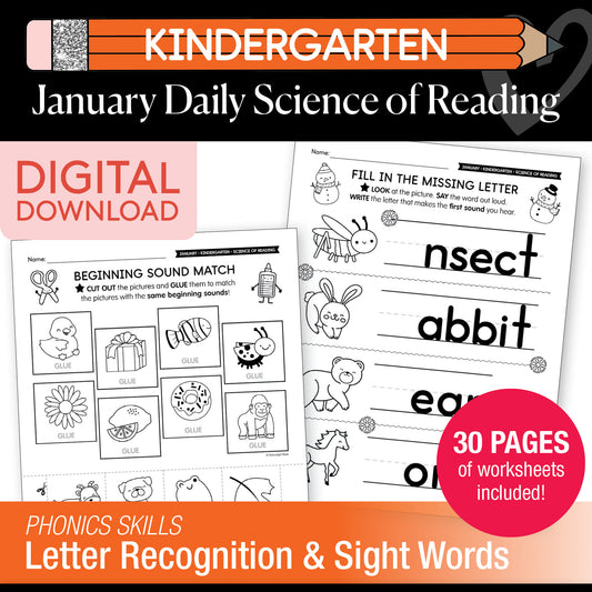 Printable Kindergarten January Daily Science of Reading