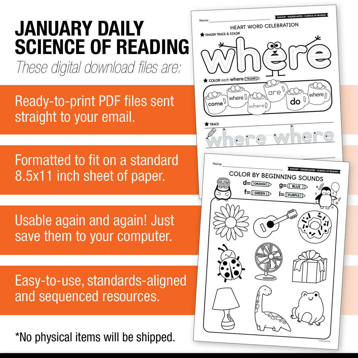 Printable Kindergarten January Daily Science of Reading
