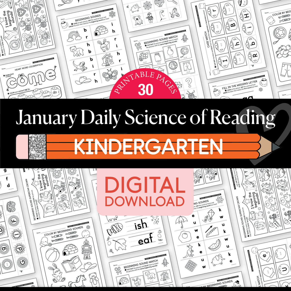 Printable Kindergarten January Daily Science of Reading