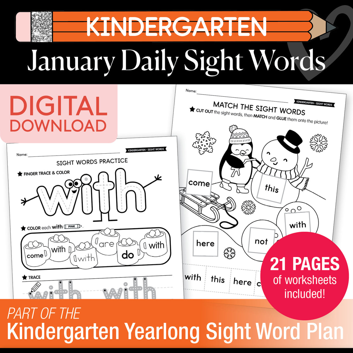 Printable Kindergarten January Daily Sight Words