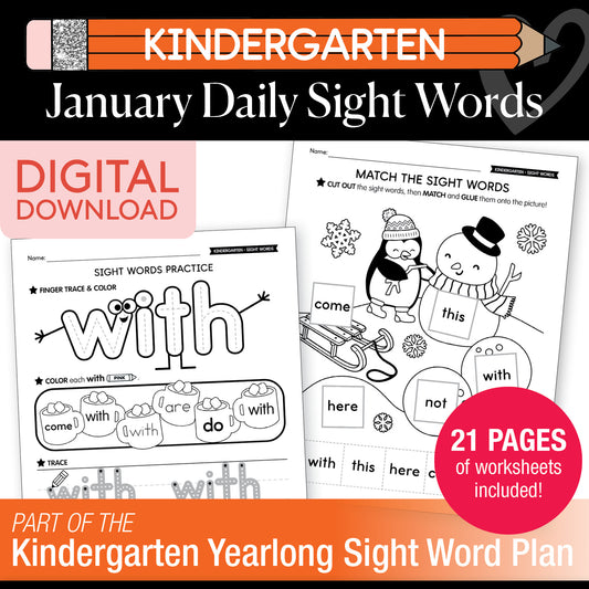 Printable Kindergarten January Daily Sight Words