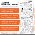 Load image into Gallery viewer, Printable Kindergarten January Daily Sight Words
