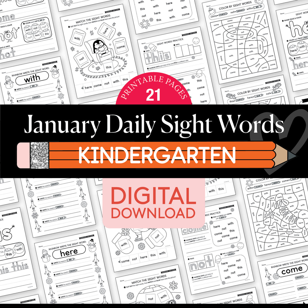 Printable Kindergarten January Daily Sight Words