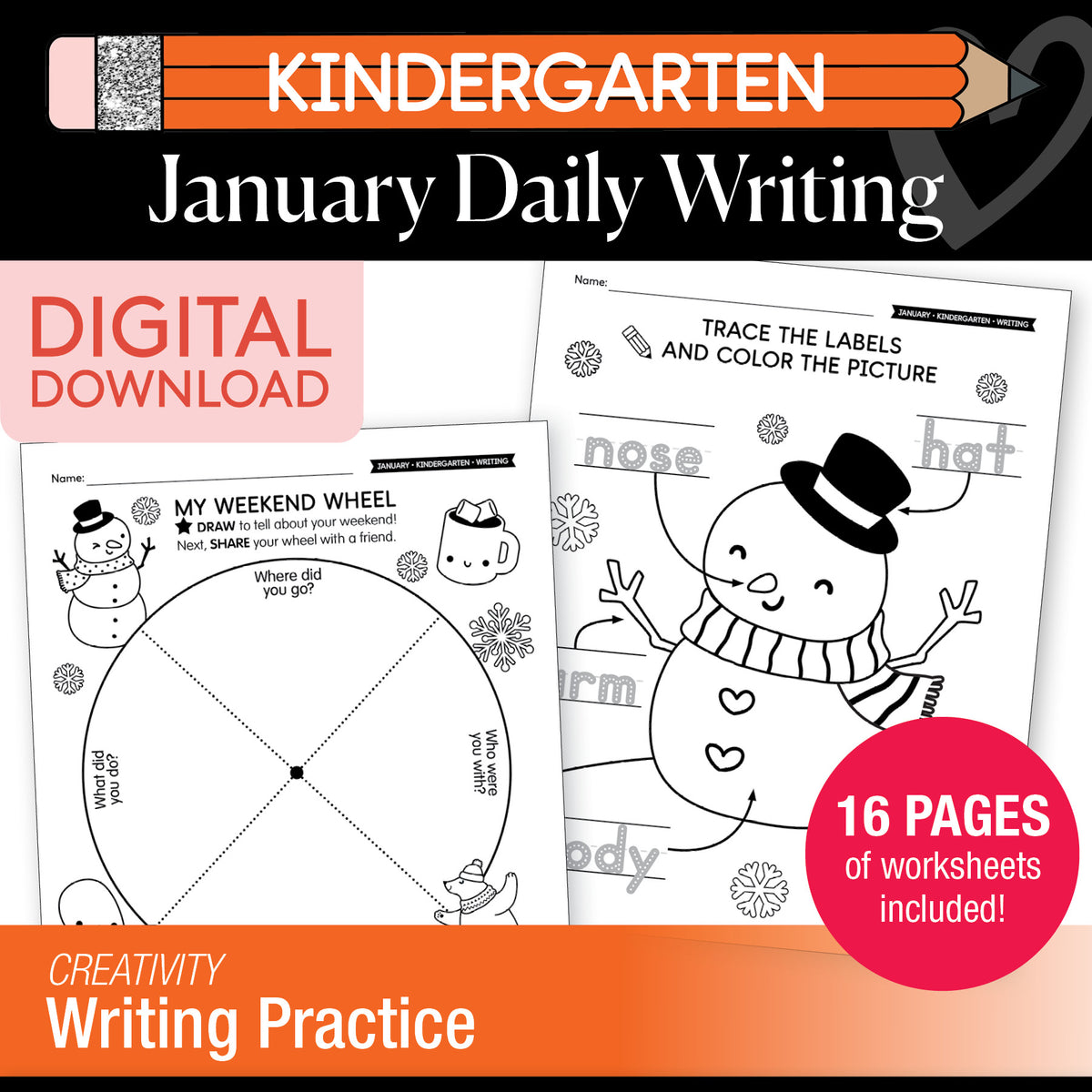 Printable Kindergarten January Daily Writing