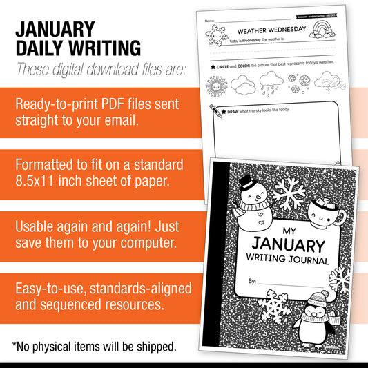 Printable Kindergarten January Daily Writing