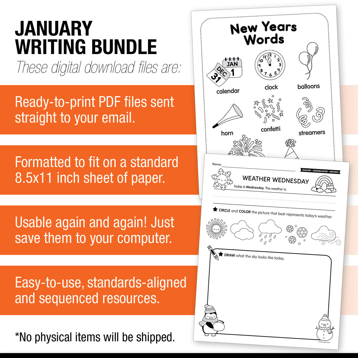 Printable Kindergarten January Writing Bundle