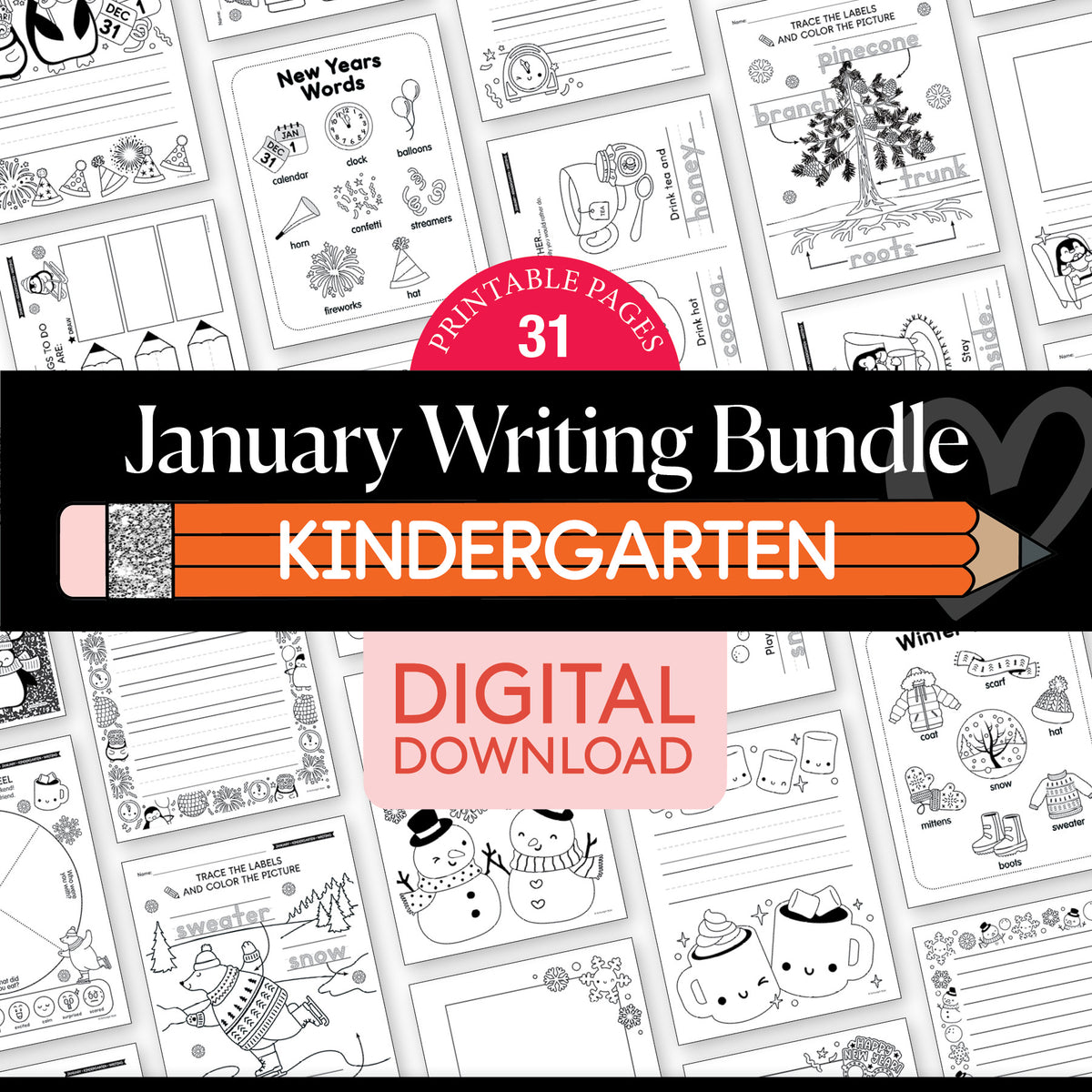 Printable Kindergarten January Writing Bundle