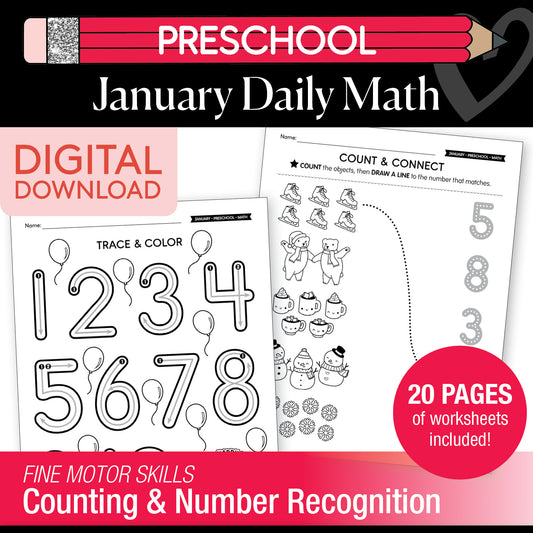 Printable Preschool January Daily Math