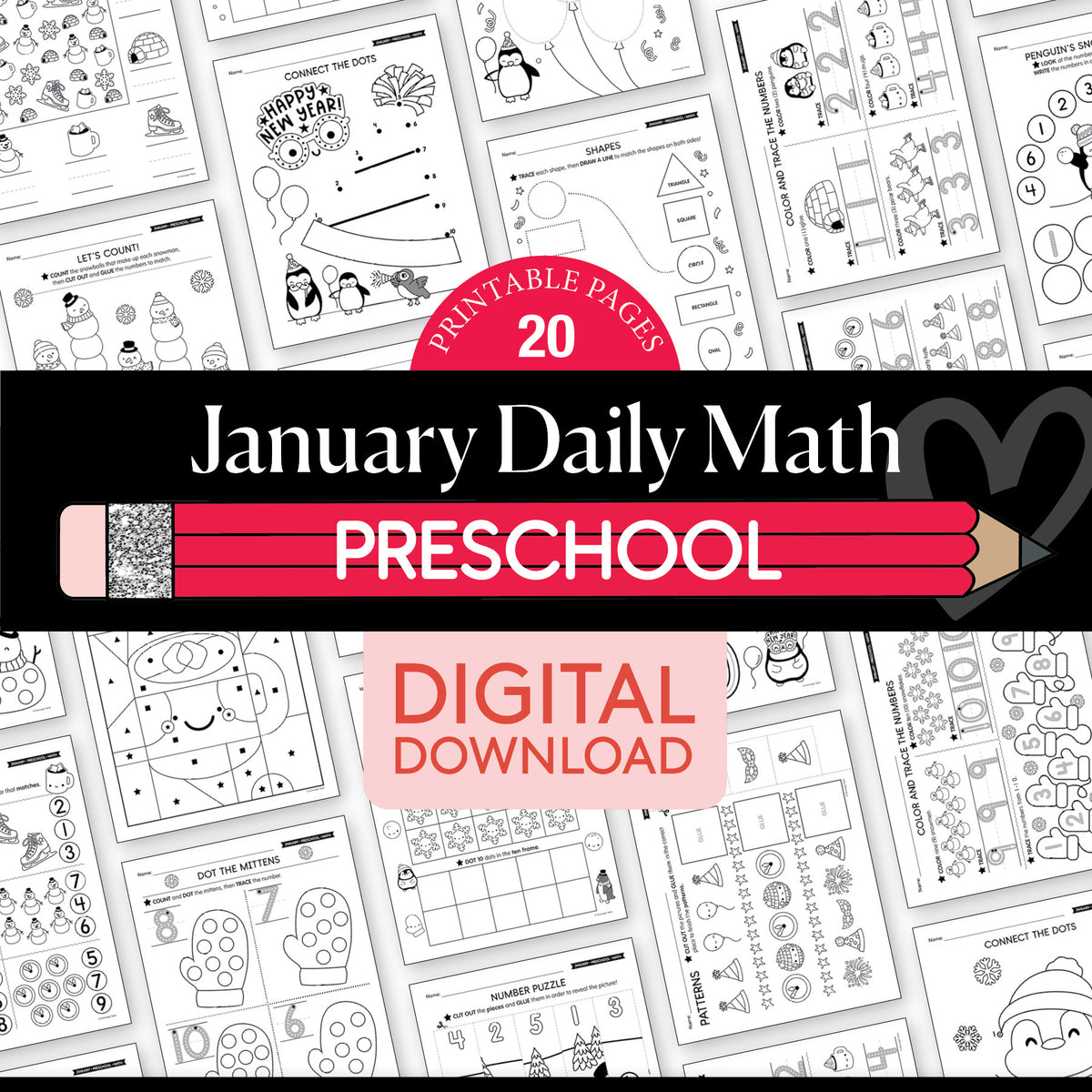 Printable Preschool January Daily Math