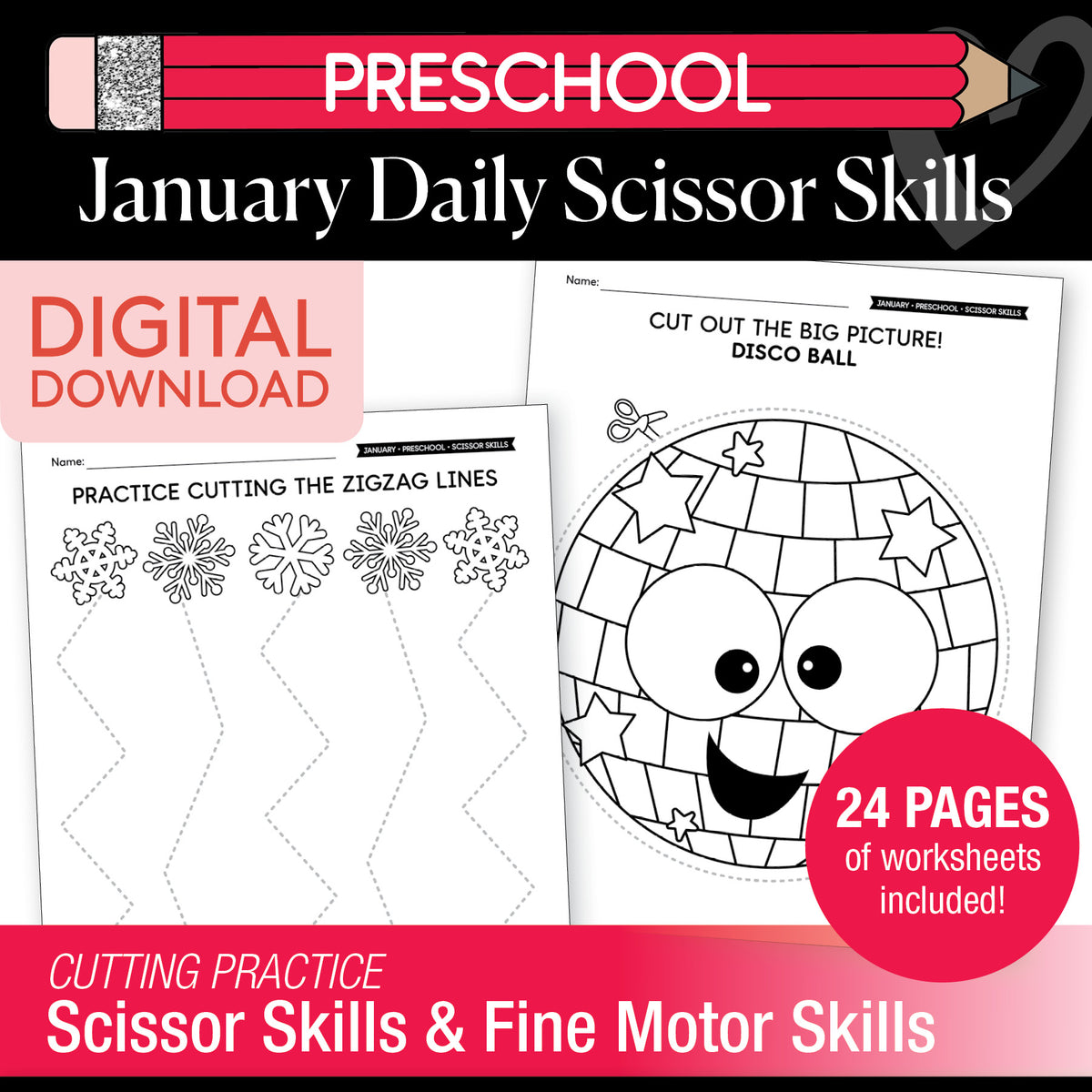 Printable Preschool January Daily Scissor Skills
