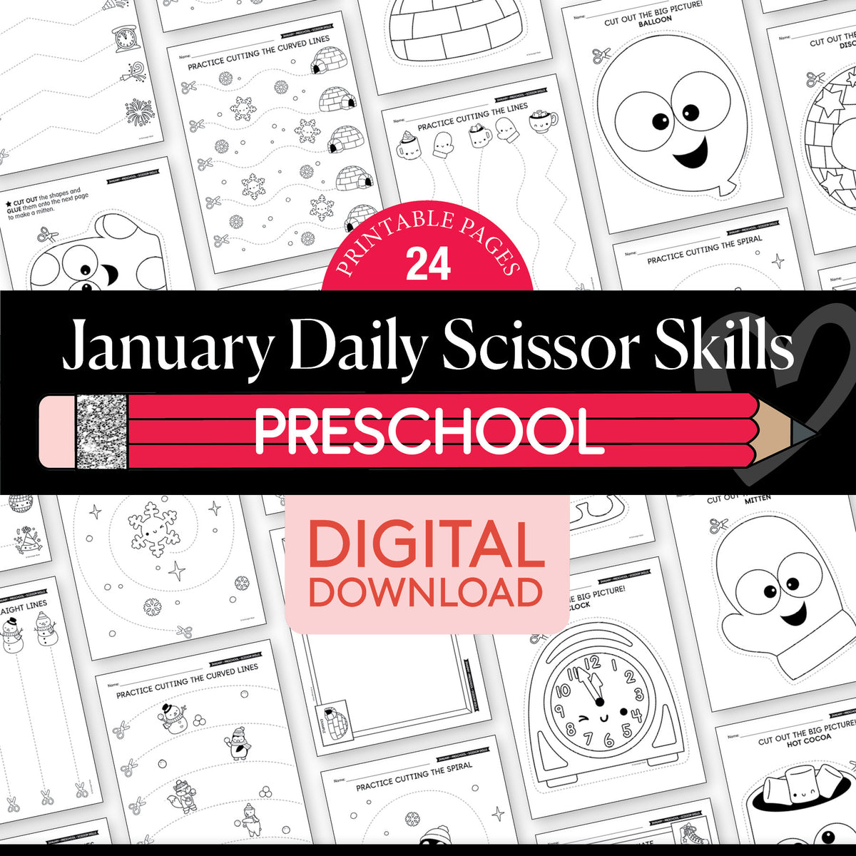 Printable Preschool January Daily Scissor Skills