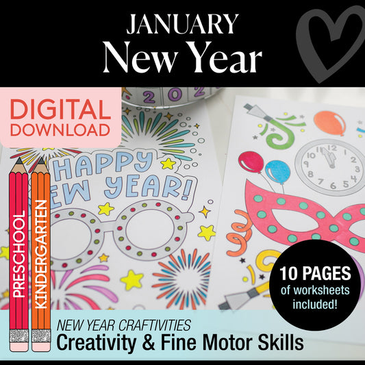 Printable January Preschool and Kindergarten New Year Crafts and Activities Party Pack